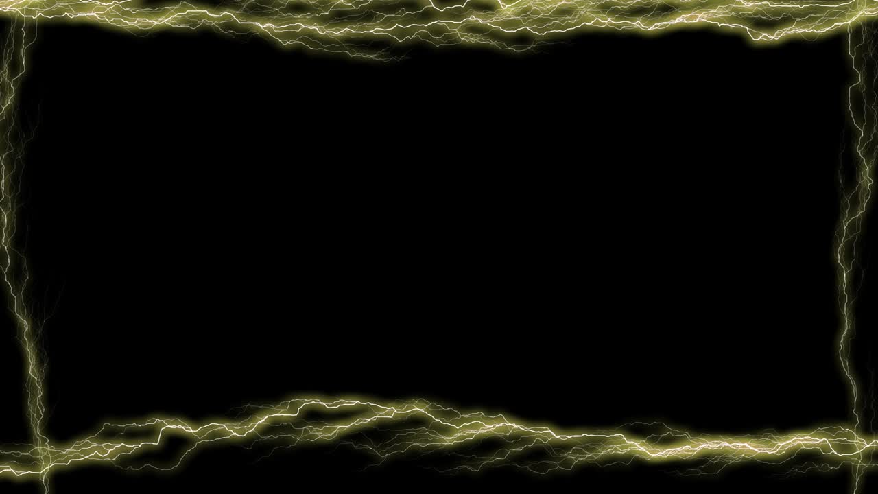 Lightning strike frame, gold/yellow thunder around edges, lightning frame, video overlay effect, yellow golden color / isolated on black background
