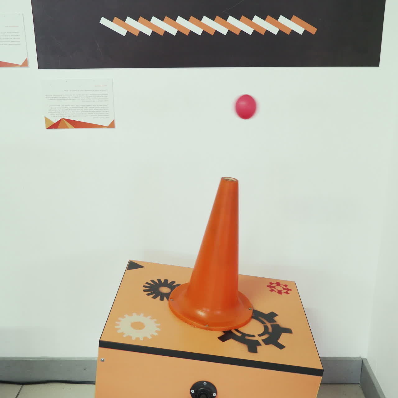 Ball flying over the air flow. Museum of entertaining sciences