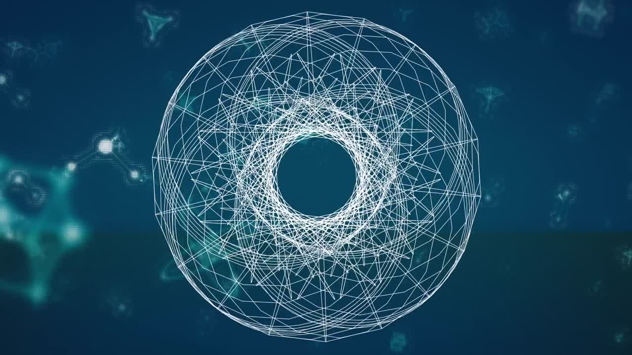 animación de formas geométricas sobre moléculas en un fondo marino