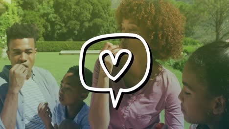 animación del icono del corazón sobre la familia afroamericana afuera