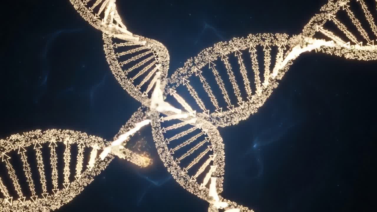 Stunning Visualization of DNA Structure: A Glimmering Representation of Genetic Helix Symbolizing Life’s Building Blocks and Biological Heritage