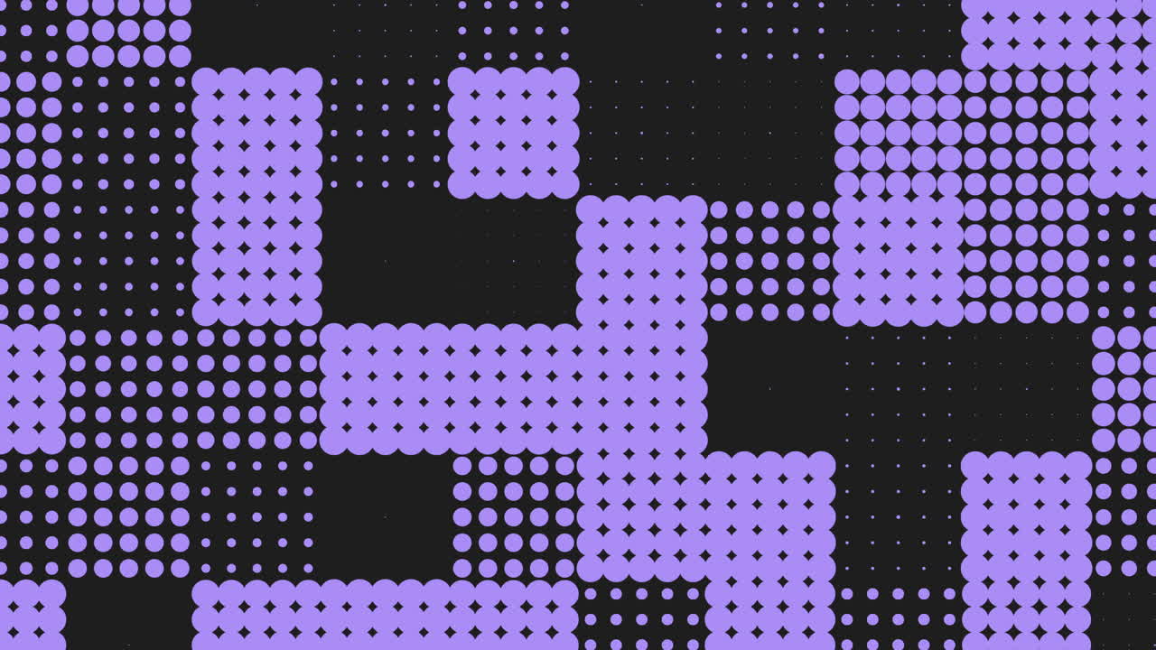 A visually striking modern design in purple and black, featuring overlapping dots arranged in a grid pattern on a black background, creating a captivating visual aesthetic