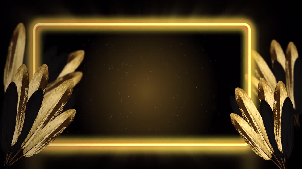 갈색 배경에 노란색 네온 프레임으로 황금색 열대 잎의 애니메이션