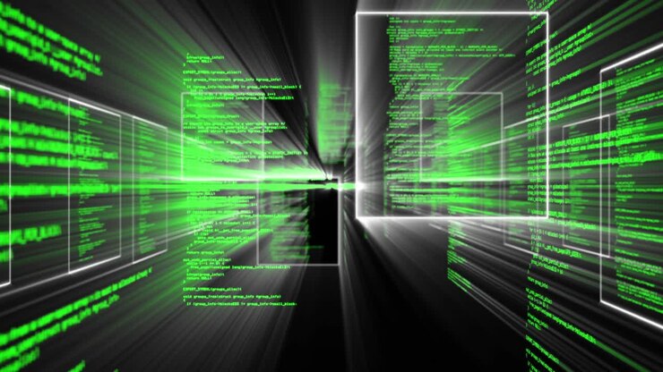 Animation of data processing over black background