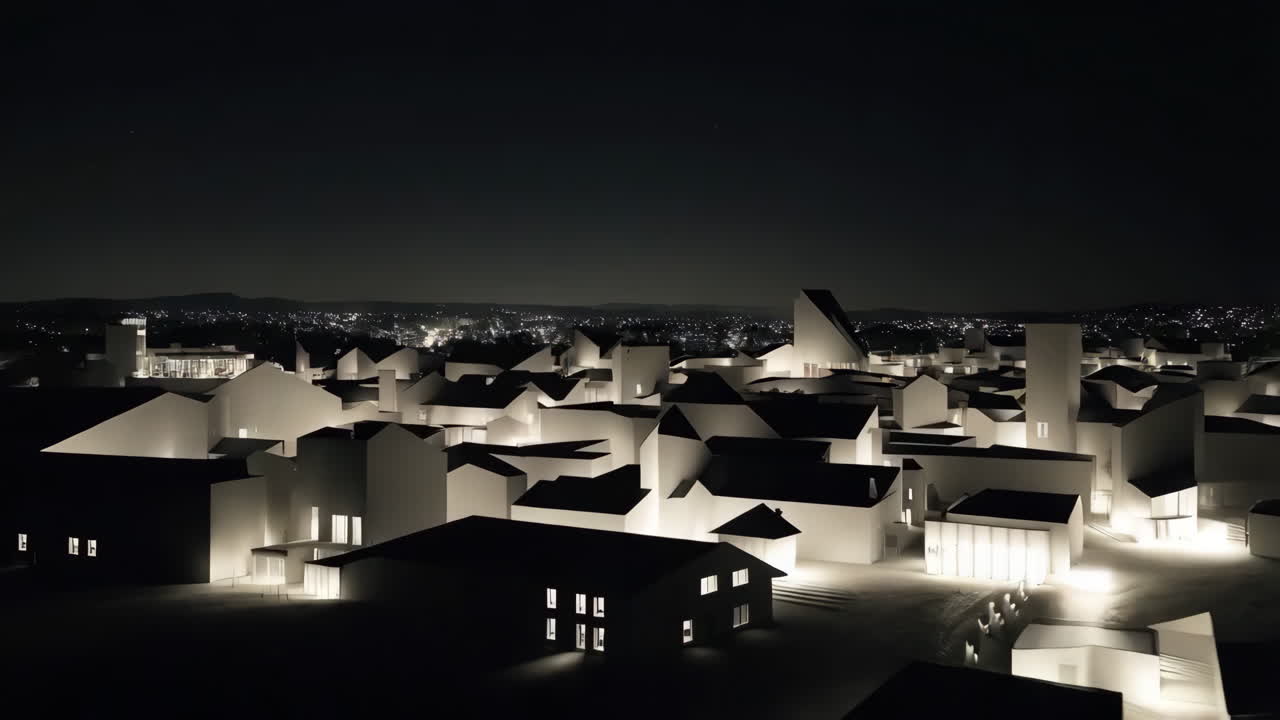 Nighttime View of a Minimalist Model City