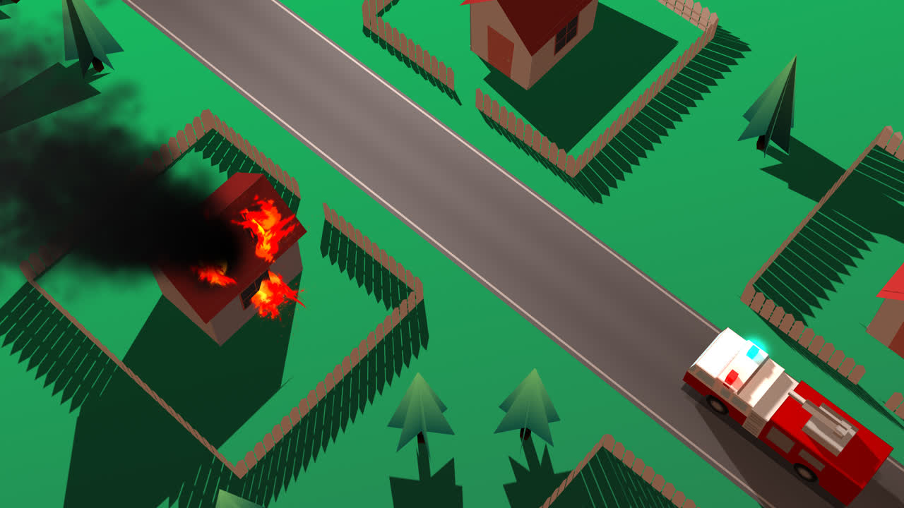 Aerial View Of The Destruction Of The House On Intense Fire. Burning ...