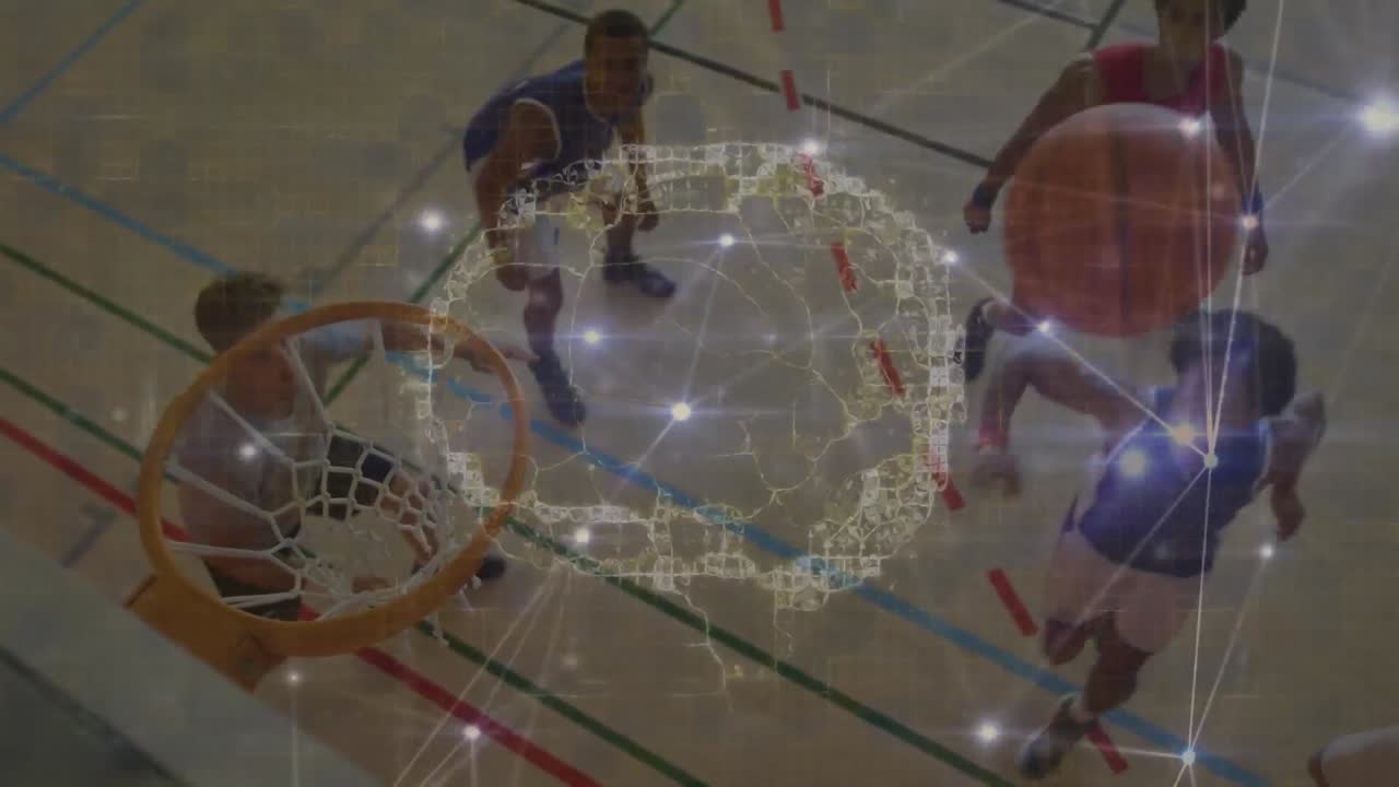 animación del cerebro humano, red de conexiones sobre jugadores de baloncesto