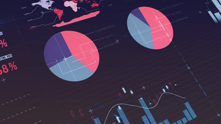 Animation of statistical data processing against blue background