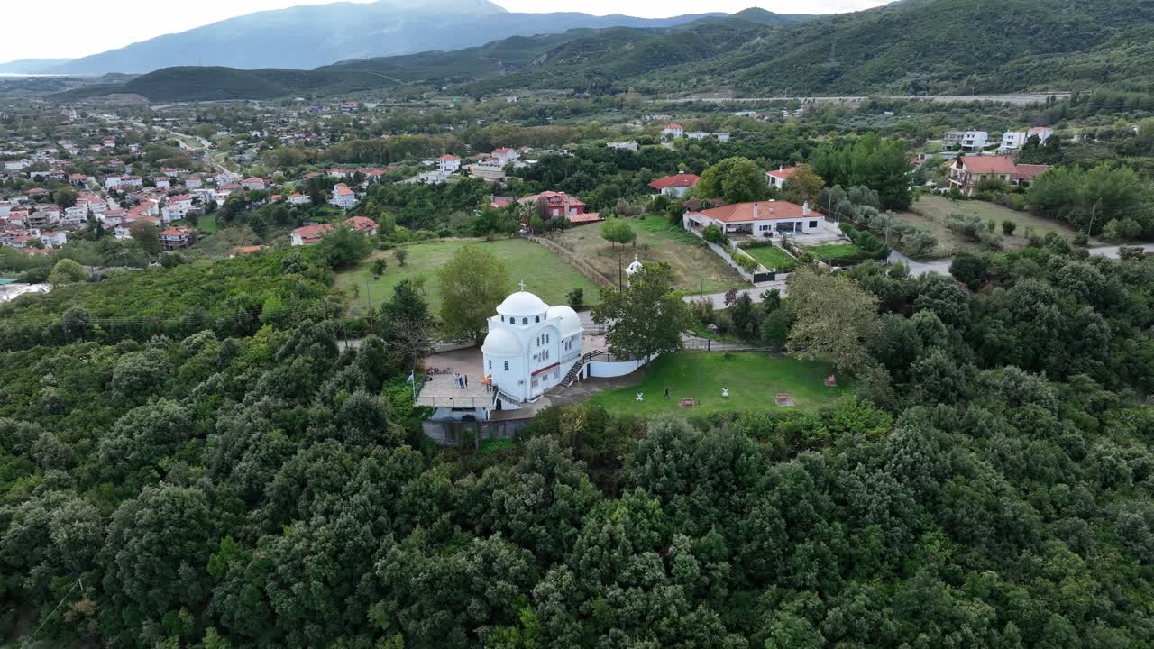 Orbit Aerial View of Katerini Platamonas Church, Greece.