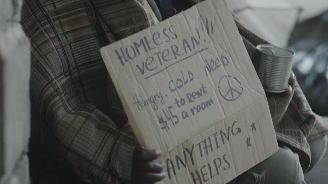 Homeless Beggar Laughing on Street