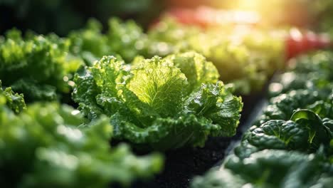 fresh green lettuce growing in a garden