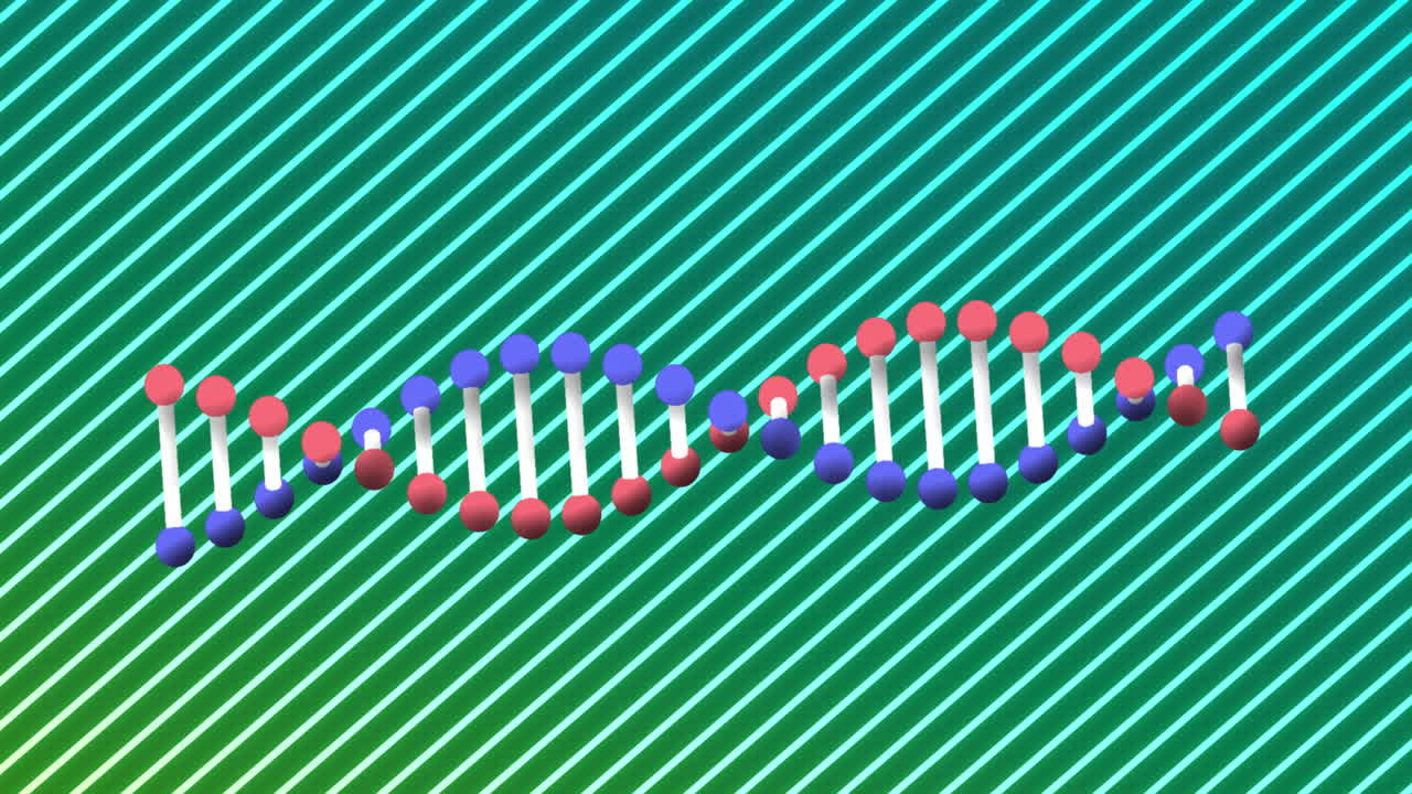 반 ⁇ 이는 네온 줄무 ⁇  위에서 회전하는 dna 가닥의 애니메이션
