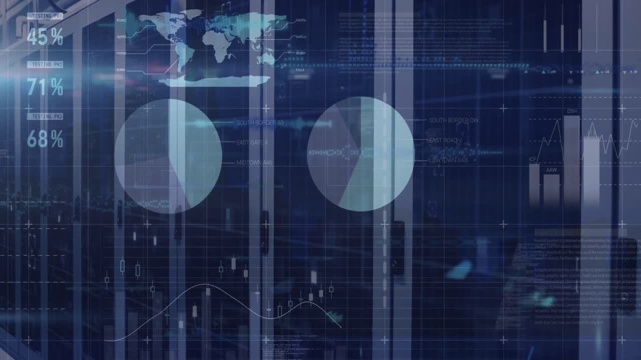 Animation of statistical data processing against computer server room