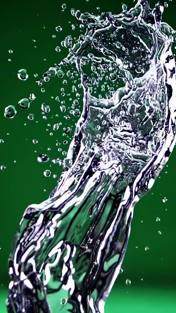 Dynamic Water Splash Against a Green Background