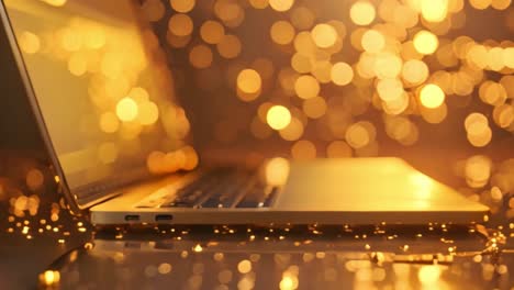 golden laptop with bokeh lights