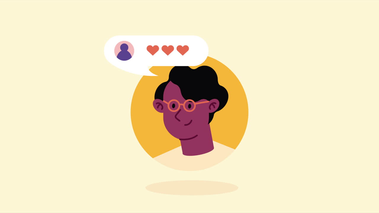 afro young man profile character animation