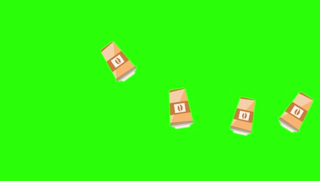 animación de tazas de café en pantalla verde tecla de croma, elementos de diseño plano