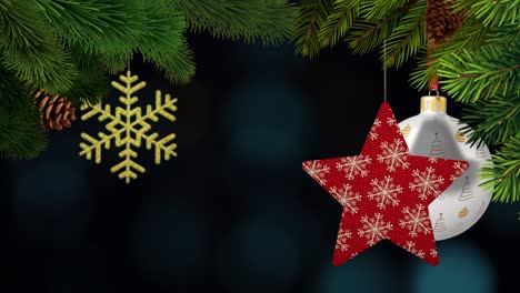 los adornos de navidad y los pinos se balancean en un fondo bokeh en bucle