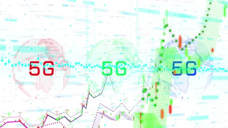 Animation-Von-Globen,-5-G-Und-Grafiken-Auf-Weißem-Hintergrund