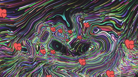 animation of red hearts moving on striped background