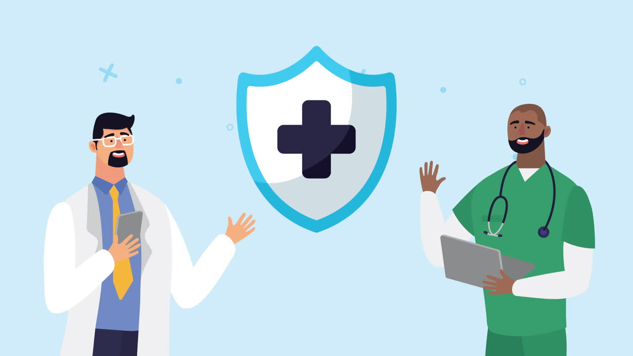 보호 방패를 가진 의료 전문가