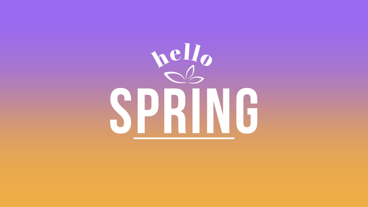hello spring diseño gráfico minimalista con palabras flotantes en fondo gradiente