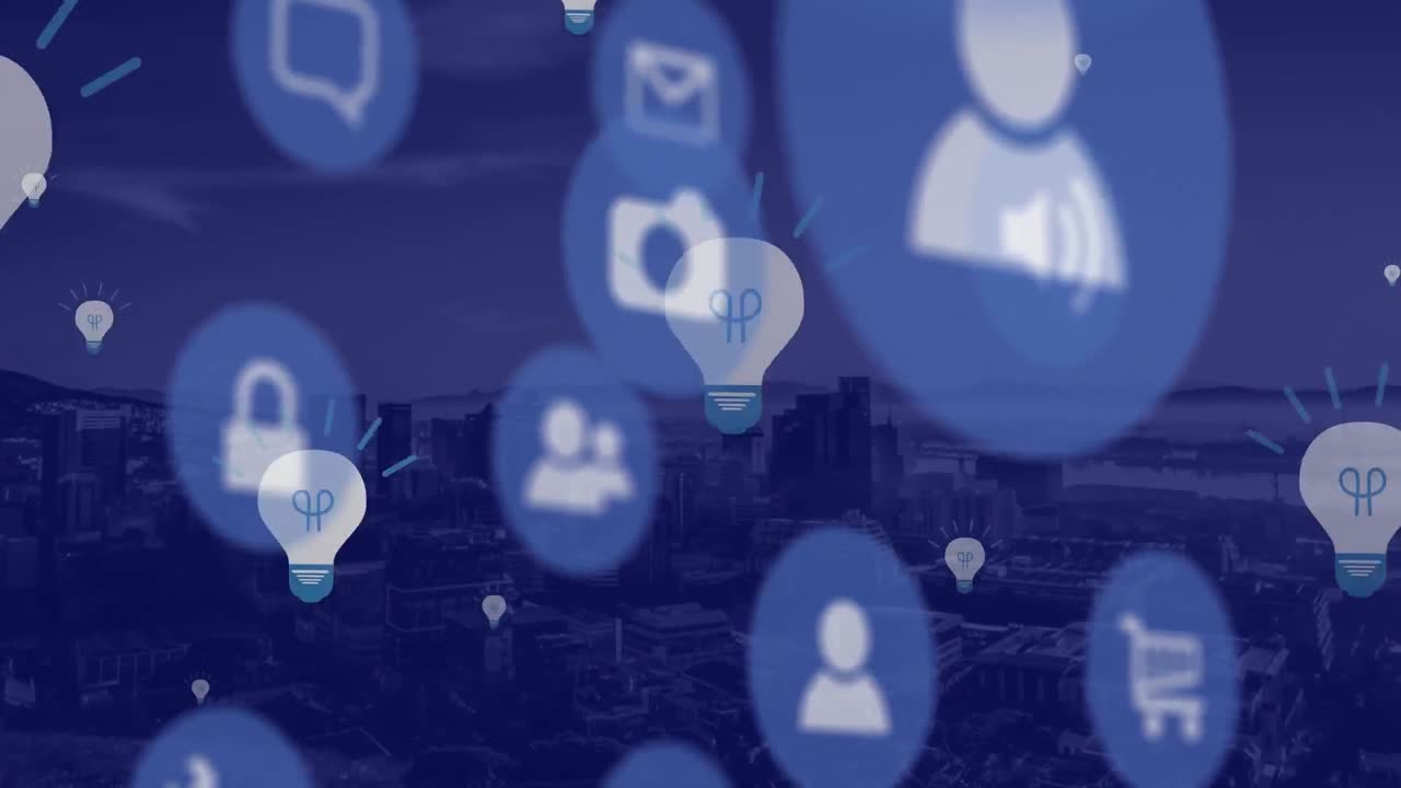 animación de iconos sobre el paisaje urbano