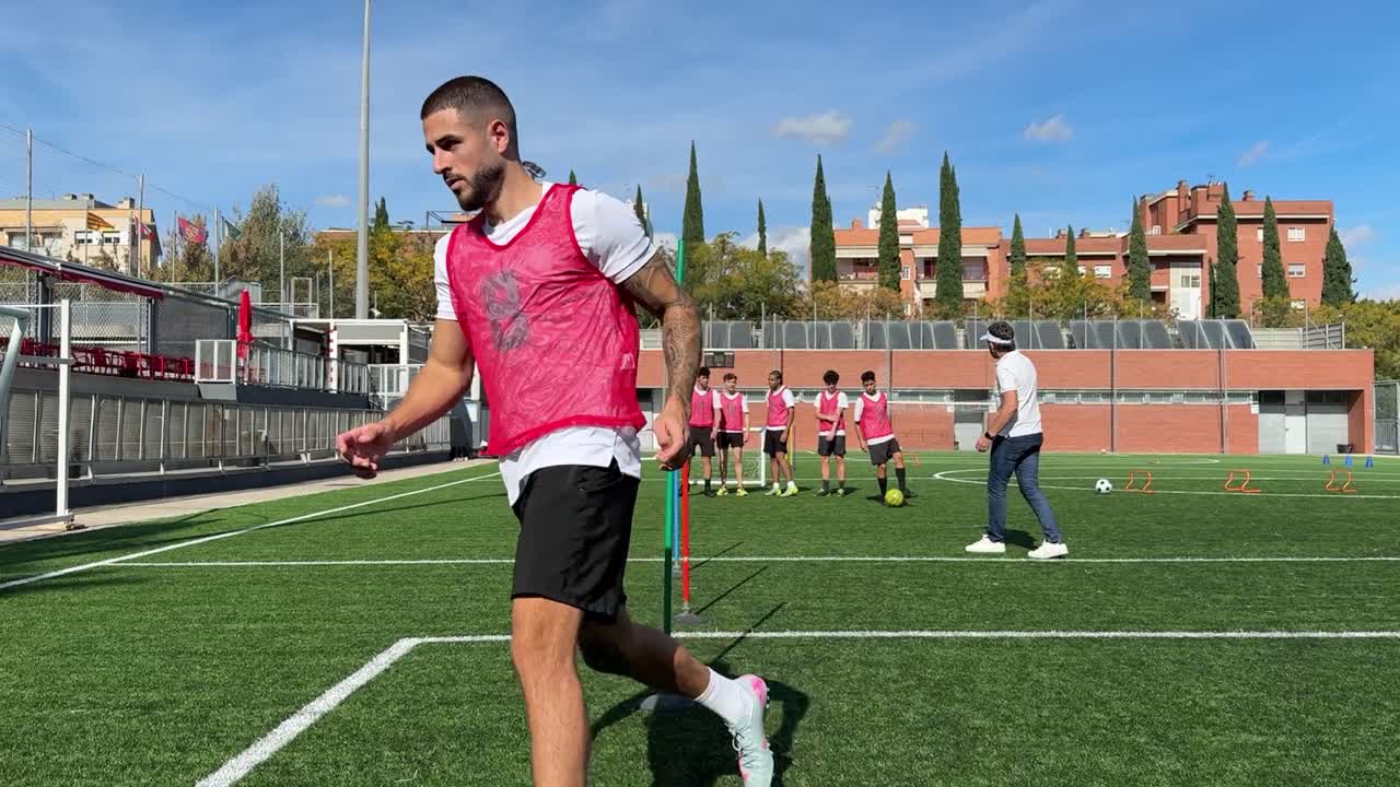 Soccer players training on a field