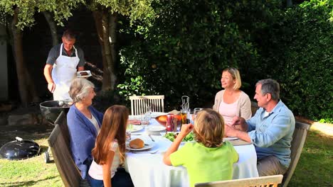 family barbecue in garden