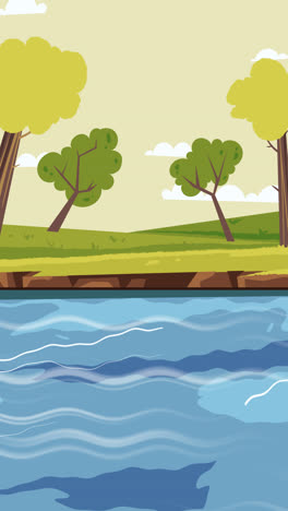 an animation of a hand drawn flat design lake scenery