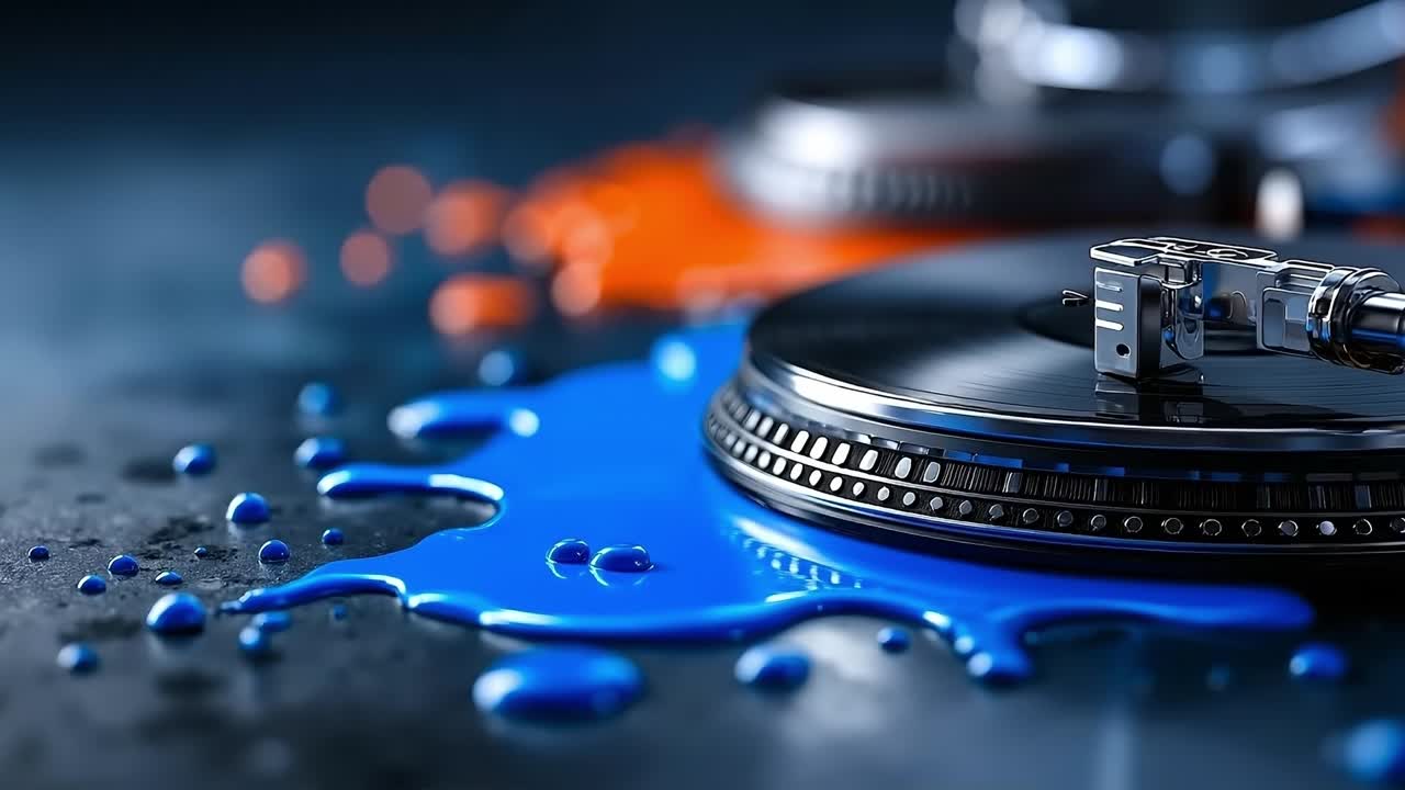 A turntable with a record player on top of it