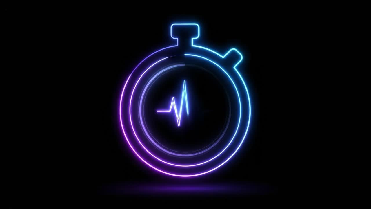 Glowing Neon Stopwatch with Pulsating Heart Rate Line