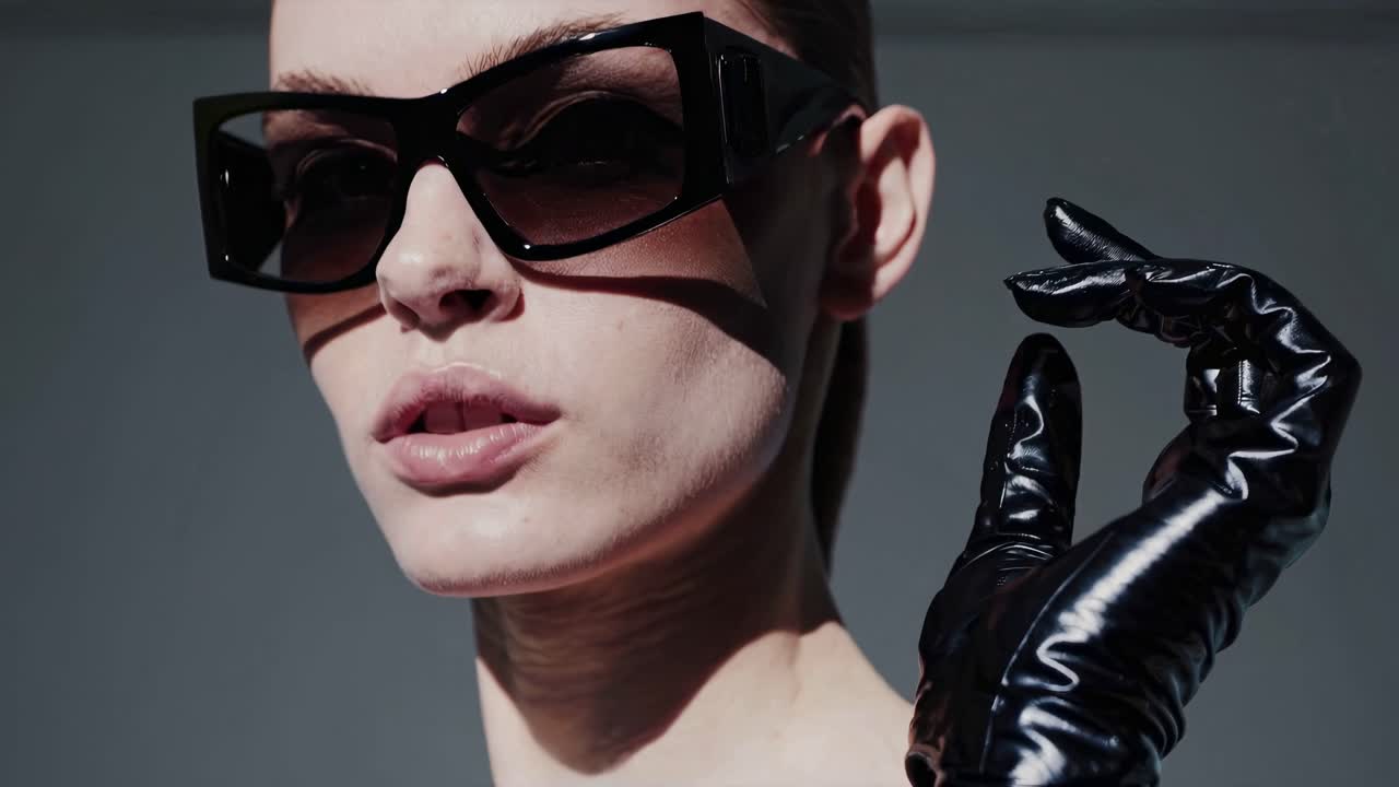 mujer con gafas de sol negras y guantes