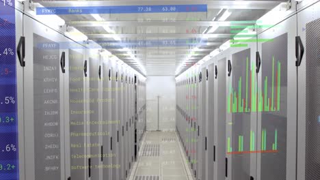 animation of statistics, stock market and financial data processing over computer servers