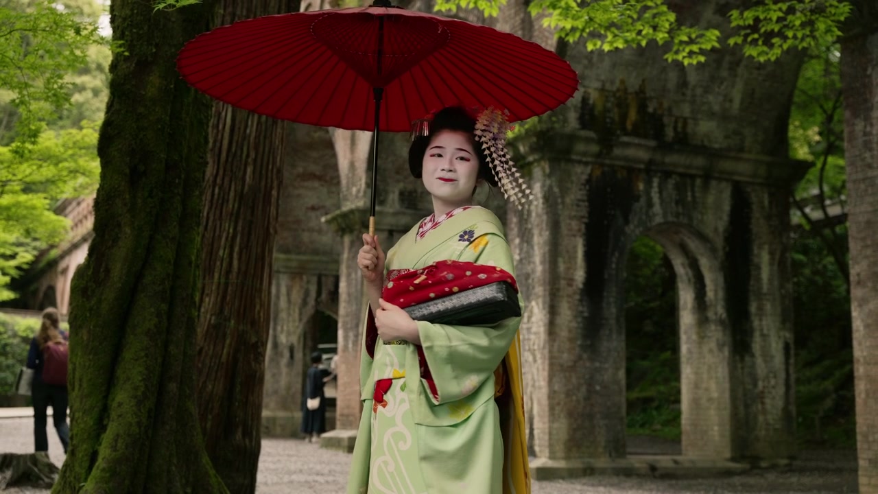 Güzel Geyşa kadın, geleneksel kimono, giyim, kültür, doğa