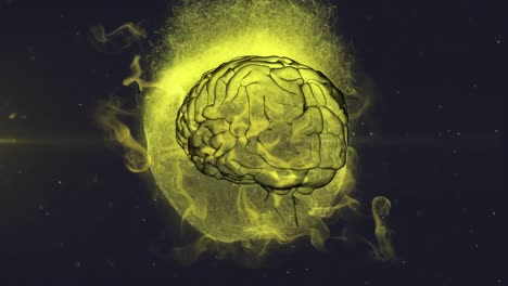 Cerebro-Humano-3D-Girando-En-Bucle-Sin-Interrupción-Sobre-El-Globo-Explotando-Con-Partículas