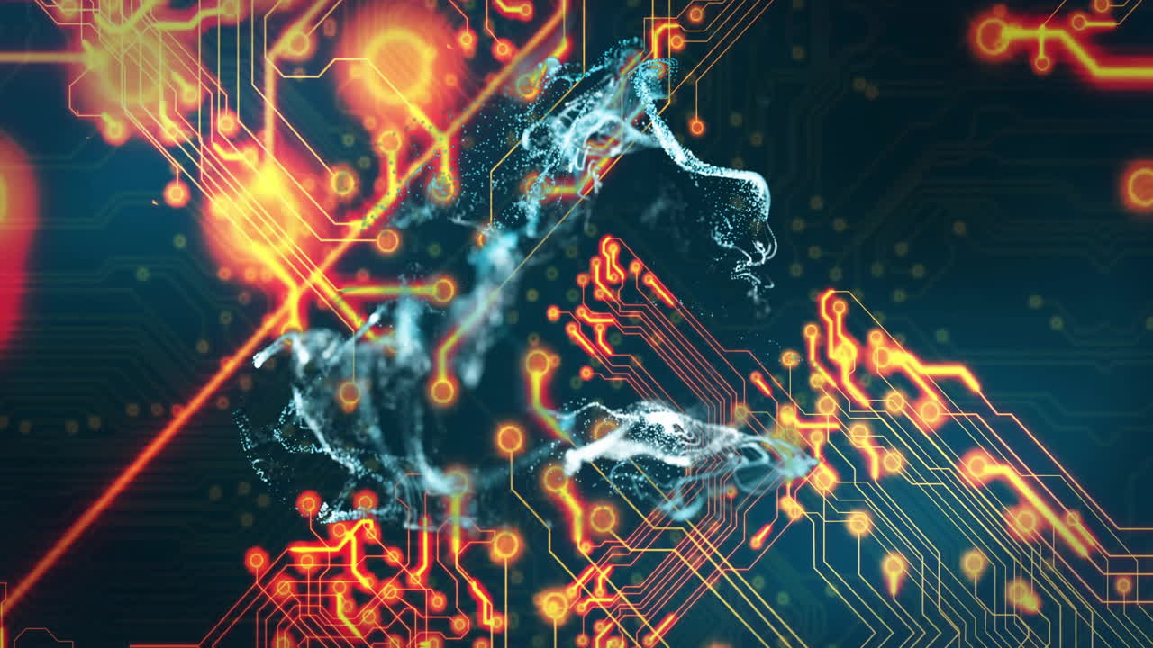 Animation of white shapes over network of connections