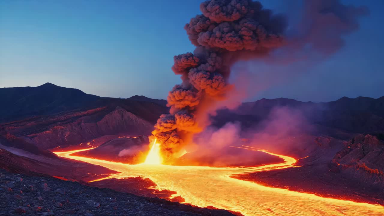 Volcanic Eruption with Flowing Lava