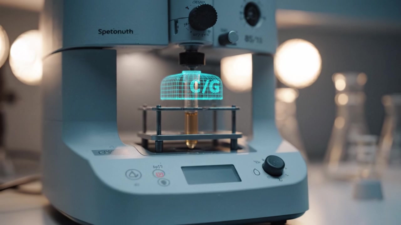 Innovatieve laboratoriumapparatuur met geavanceerde technologie in wetenschappelijk onderzoek, inclusief 3D-visualisatie van monsters en hoogwaardige instrumenten.