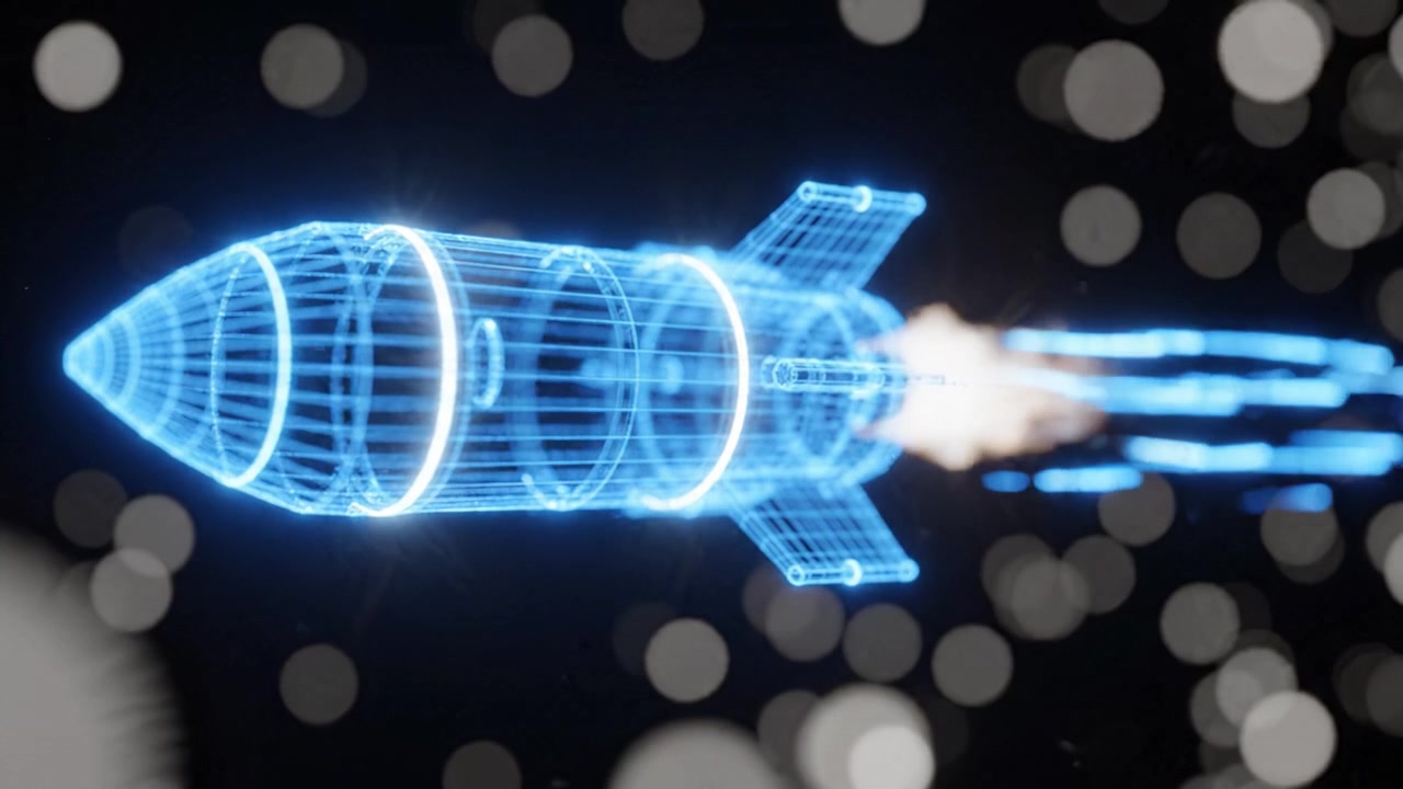 A Futuristic Rocket in Motion: A Hypothetical Journey Through Space Featuring Advanced Technology and Stunning Visual Effects
