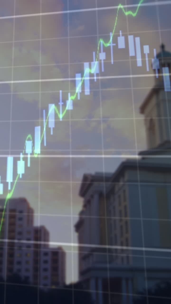 animación de gráficos financieros y datos sobre el paisaje urbano