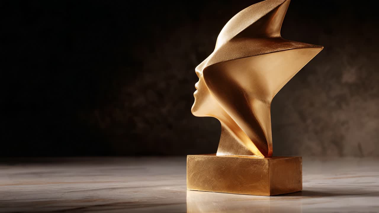 Elegant, gylden skulptur, der indfanger essensen af menneskeligt udtryk og kombinerer kunst og håndværk i et fantastisk design, der skiller sig ud i enhver indretning.