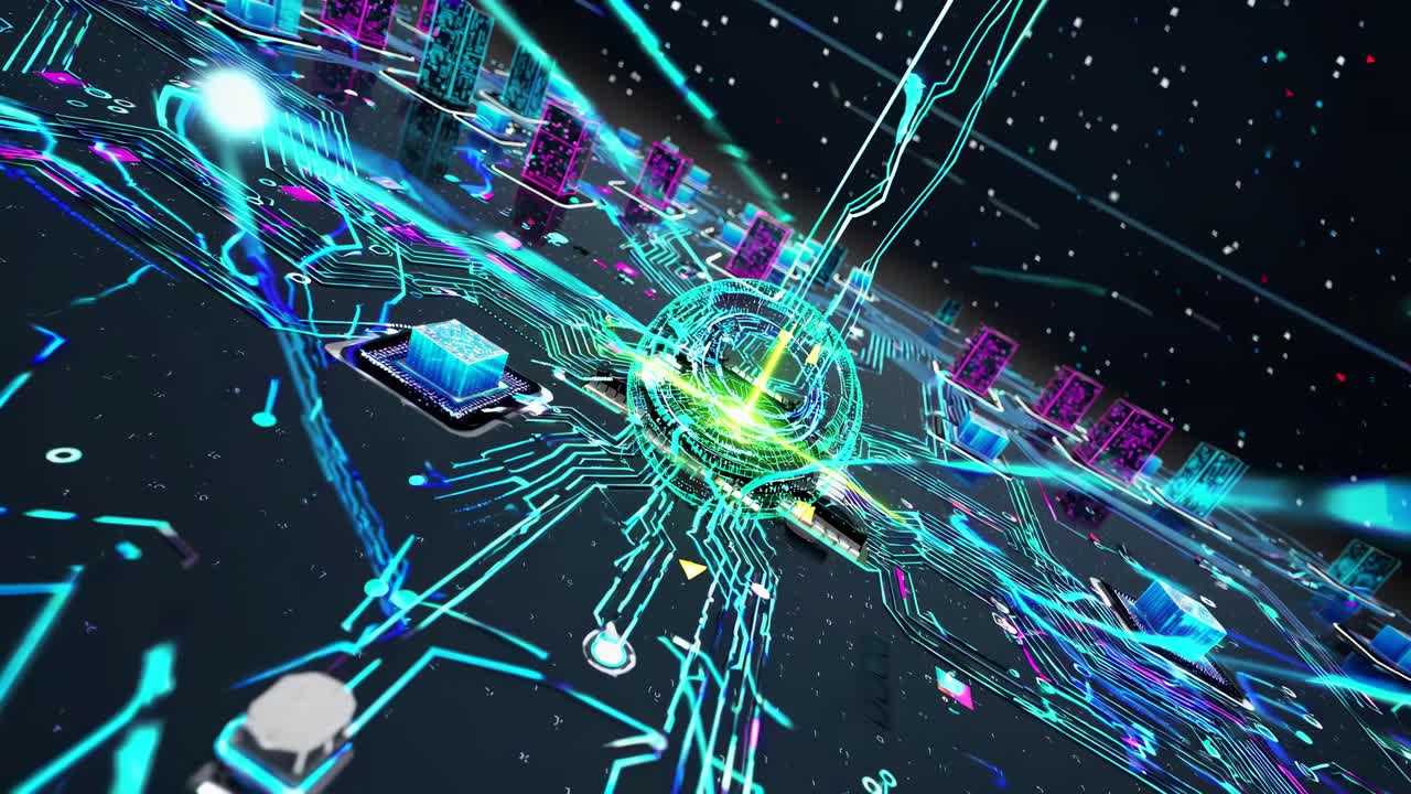 Advanced Technology Circuit Board with Cityscape