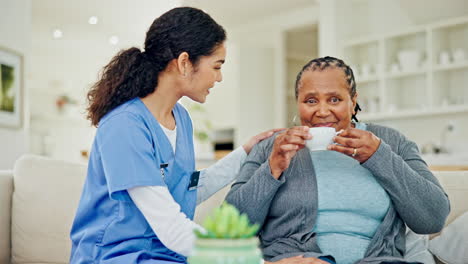 tea, mature patient and happy woman