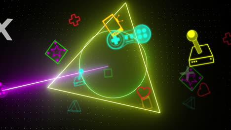 animación de la interfaz digital de videojuegos de neón parpadeando sobre formas de neón