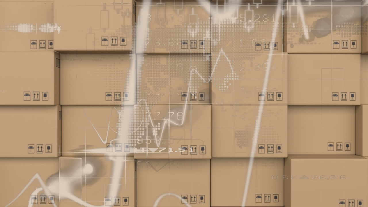 procesamiento de datos financieros contra la pila de cajas de entrega en segundo plano