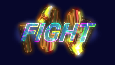 Animation-of-fight-text-over-3d-glowing-moving-shapes