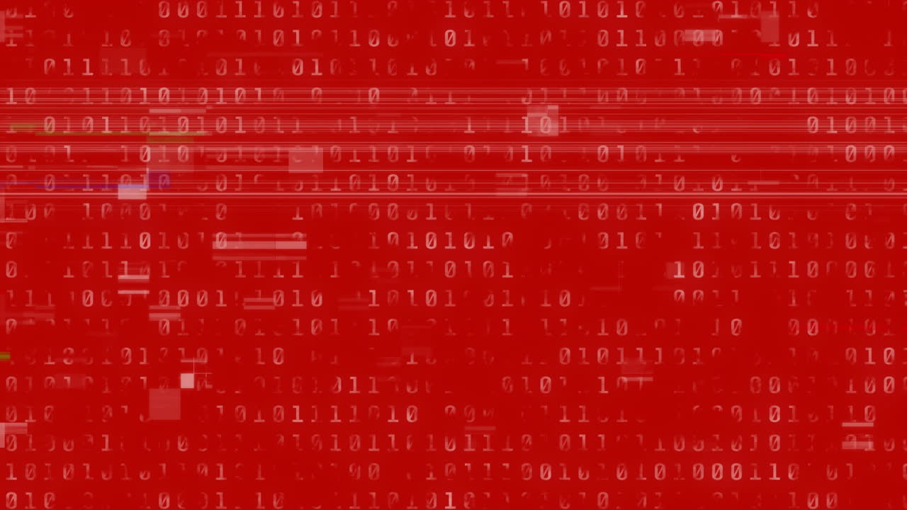 animación de interferencia y codificación binaria en fondo rojo