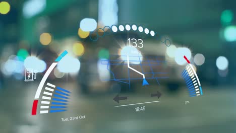 animation of car speedometer data processing over city streets