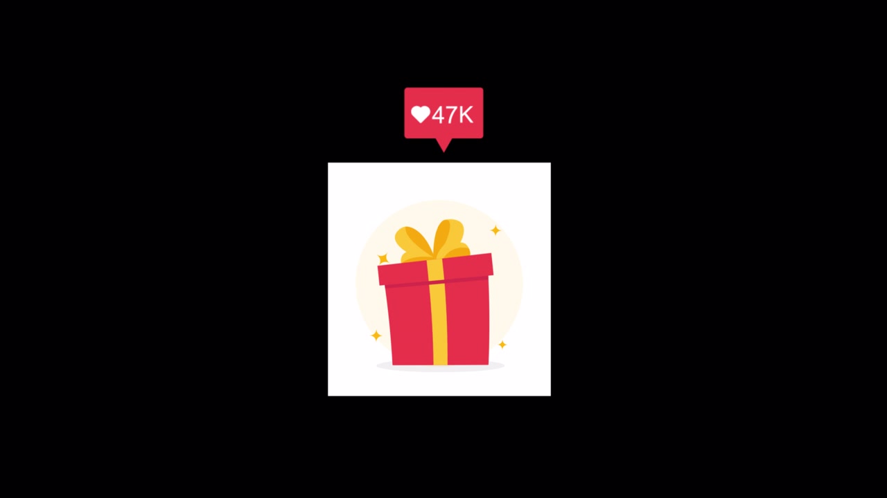 Animierte Geschenkbox mit rasant ansteigendem Social Media Like-Zähler